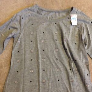 Long sleeve grey shirt with owls and black hearts